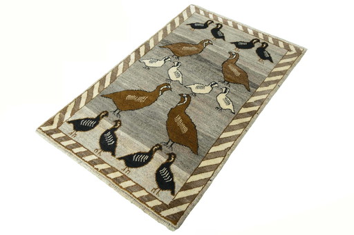 Tapis Gabbeh Nomade noué à la main - 144 X 88 cm - Motifs d'animaux dans des tons naturels chauds