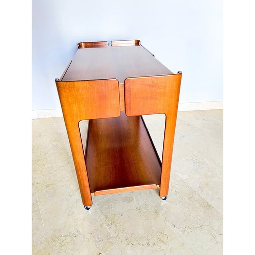Table basse vintage en noyer avec deux tiroirs, Italie 1970