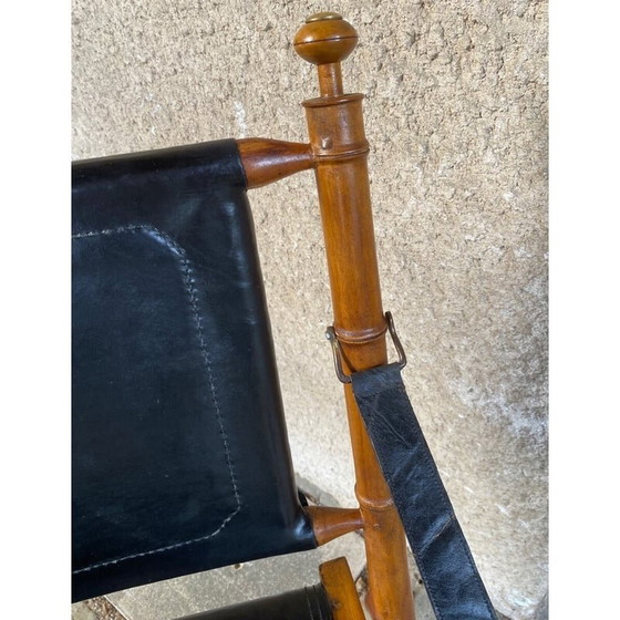 Image 1 of Fauteuil colonial vintage en teck et cuir