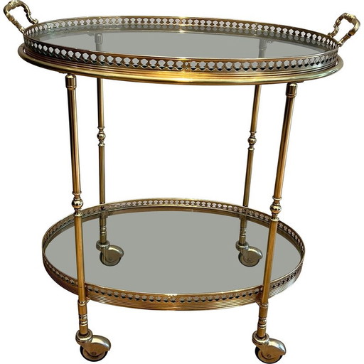 Table roulante vintage en laiton, France 1940