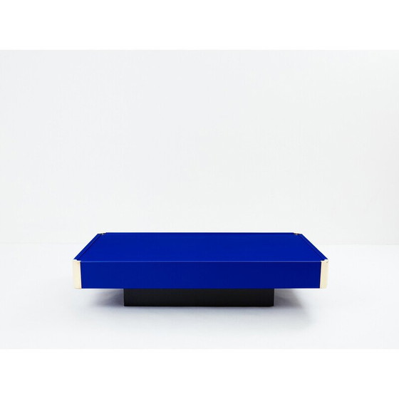 Image 1 of Table basse vintage Majorelle en laque bleue et laiton, 1970