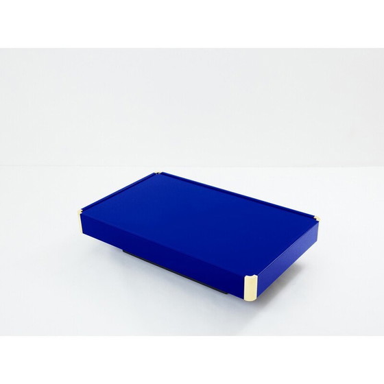 Image 1 of Table basse vintage Majorelle en laque bleue et laiton, 1970