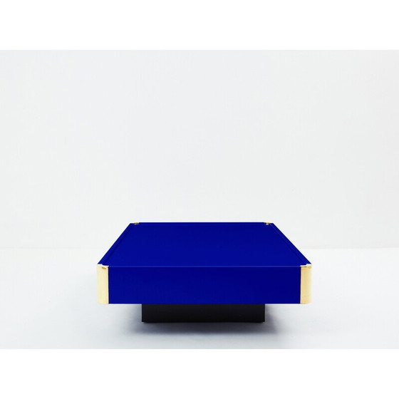 Image 1 of Table basse vintage Majorelle en laque bleue et laiton, 1970