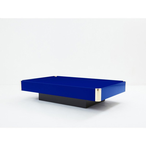 Image 1 of Table basse vintage Majorelle en laque bleue et laiton, 1970