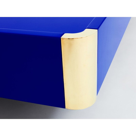 Image 1 of Table basse vintage Majorelle en laque bleue et laiton, 1970