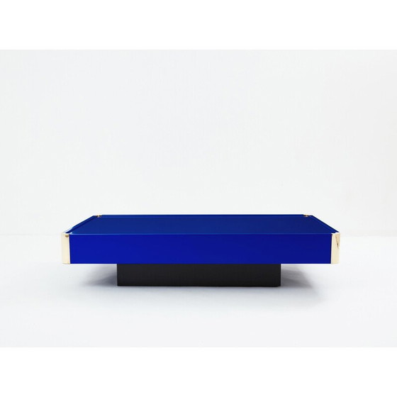 Image 1 of Table basse vintage Majorelle en laque bleue et laiton, 1970