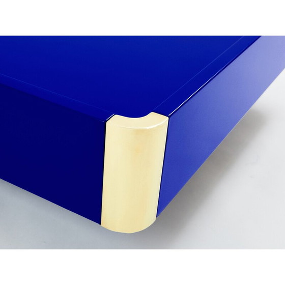 Image 1 of Table basse vintage Majorelle en laque bleue et laiton, 1970