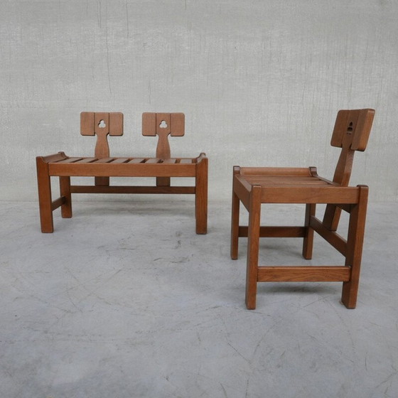 Image 1 of Fauteuil et canapé Oakwood du milieu du siècle par Guillerme et Chambron, 1960s