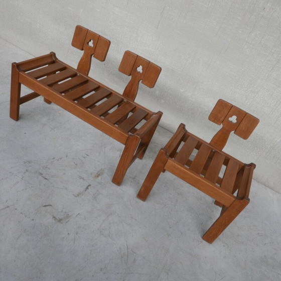 Image 1 of Fauteuil et canapé Oakwood du milieu du siècle par Guillerme et Chambron, 1960s