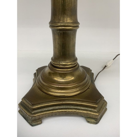 Image 1 of Lampe de table vintage en laiton et faux bambou, 1970