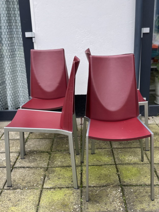 4 Chaises de salle à manger italiennes post-modernes en brosses
