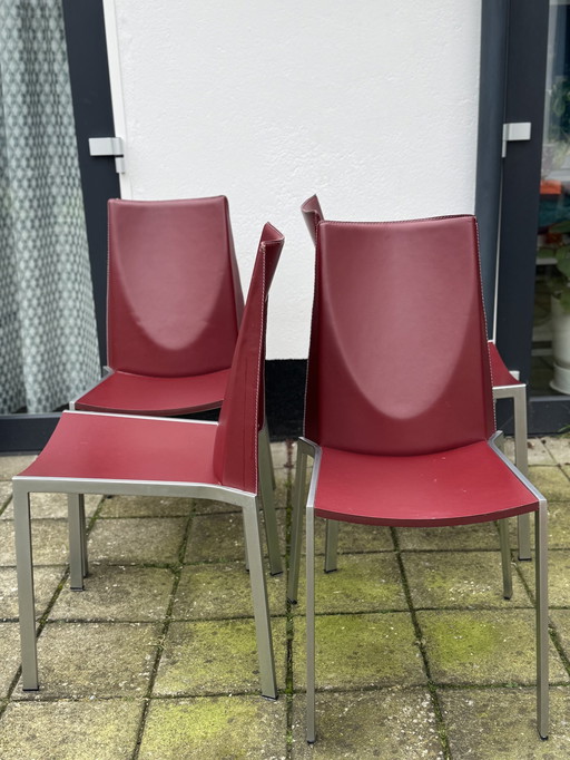 4 Chaises de salle à manger italiennes post-modernes en brosses