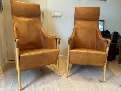 Fauteuils à oreilles Giorgetti Progetti en cuir sellier