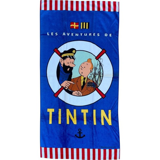 Image 1 of Serviette de plage vintage "Les aventures de Tintin" par Hergé pour Jalla, 1995
