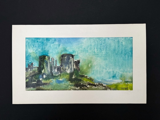 Image 1 of Eugène Eechaut (1928-2019) Paysage à l'aquarelle. 1970