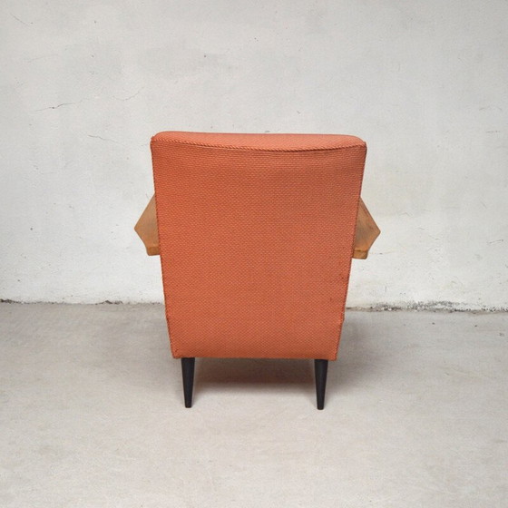 Image 1 of Paire de fauteuils vintage en tissu orange avec ottoman, 1960