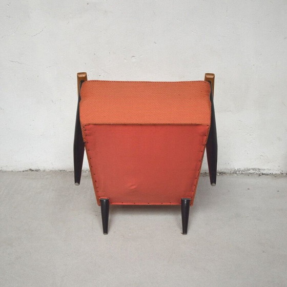Image 1 of Paire de fauteuils vintage en tissu orange avec ottoman, 1960