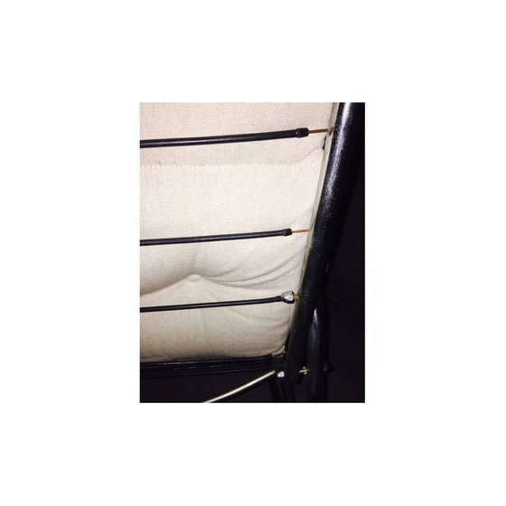 Image 1 of Fauteuil à bascule et tabouret en cuir blanc vintage 1950