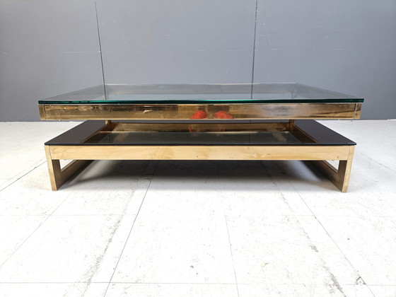 Image 1 of Table basse vintage à deux niveaux en belgochrome 23Kt, 1970S