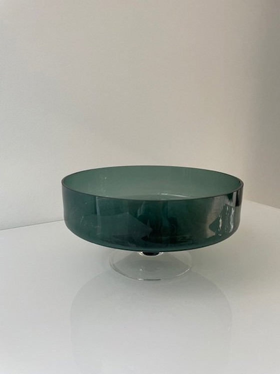 Image 1 of Bol sur pied en verre vert - Glass Art 50s