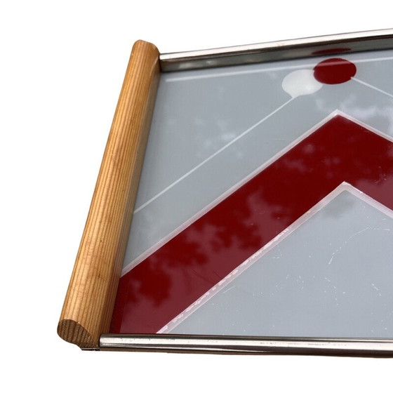 Image 1 of Plateau vintage en bois et verre pour Holzsieb Bt Wasungen, Allemagne 1960