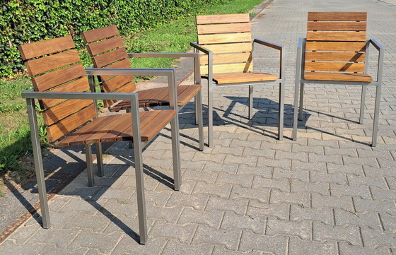 Image 1 of 4 chaises Tribu Inox Natal Alu Teck avec coussins Tribu