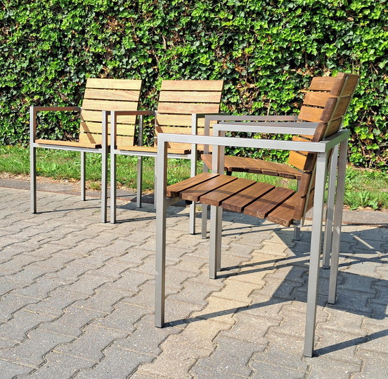 Image 1 of 4 chaises Tribu Inox Natal Alu Teck avec coussins Tribu