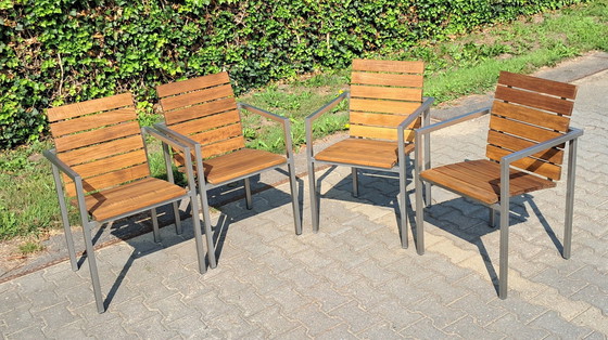 Image 1 of 4 chaises Tribu Inox Natal Alu Teck avec coussins Tribu