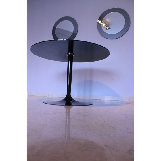 Image 1 of Vintage Table ronde en verre noir miroité Calligaris Italie 1980