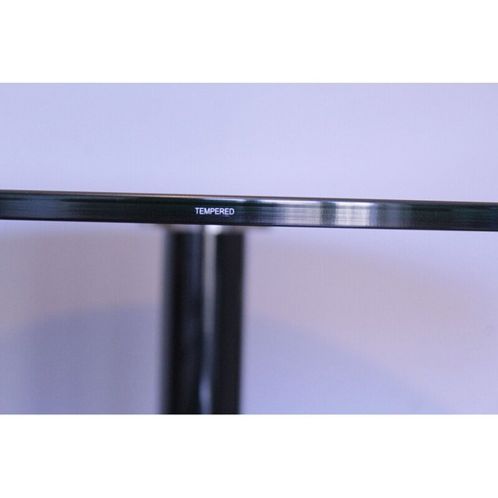 Image 1 of Vintage Table ronde en verre noir miroité Calligaris Italie 1980