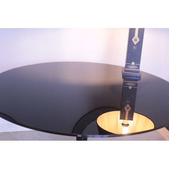 Image 1 of Vintage Table ronde en verre noir miroité Calligaris Italie 1980