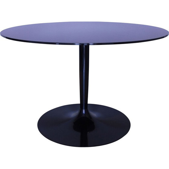 Image 1 of Vintage Table ronde en verre noir miroité Calligaris Italie 1980