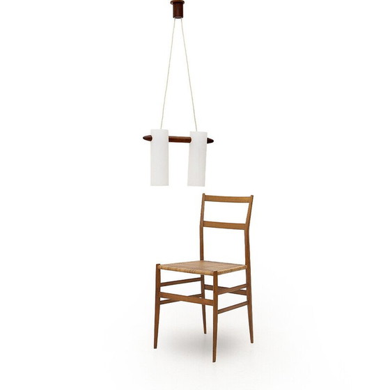 Image 1 of Lampe suspendue vintage en verre opalin et teck par Uno et Östen Kristiansson pour Luxus, Suède 1960