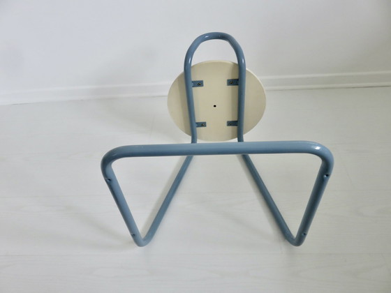 Image 1 of Tabouret Italy En Métal Bleu Et Skai Blanc Années 80