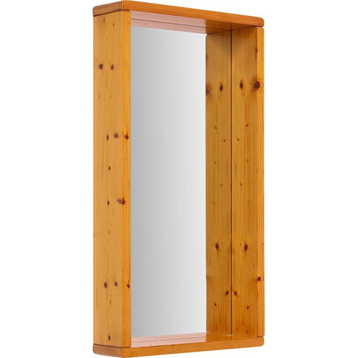 Miroir rectangulaire vintage avec cadre en bois par Maison Regain, France 1970