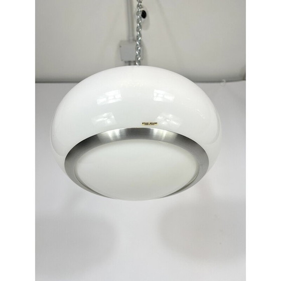 Image 1 of Lampe suspendue vintage en aluminium et perspex blanc par Stilux Milano, 1960