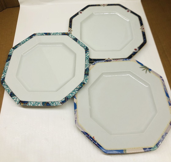 Image 1 of Lot De 5 Assiettes Hexagonales En Porcelaine De Limoges Circa 1990