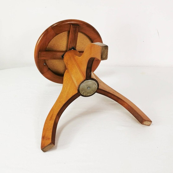 Image 1 of Tabouret de piano vintage en bois de hêtre et velours, Allemagne 1970