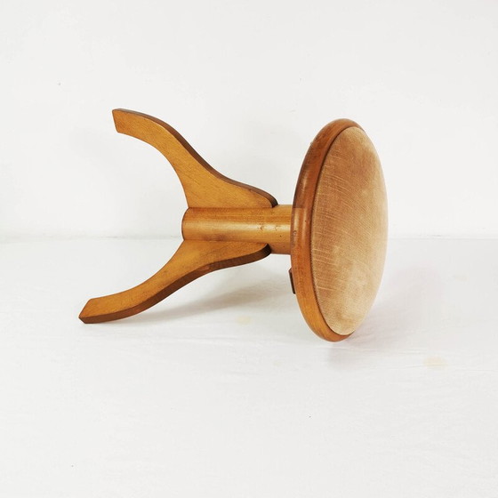 Image 1 of Tabouret de piano vintage en bois de hêtre et velours, Allemagne 1970