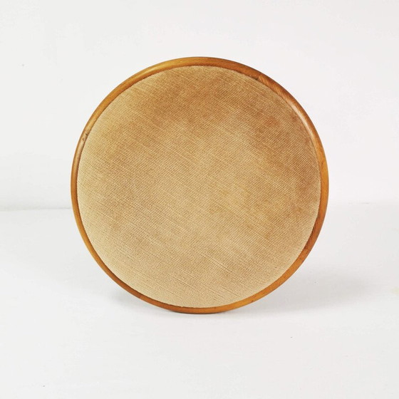 Image 1 of Tabouret de piano vintage en bois de hêtre et velours, Allemagne 1970