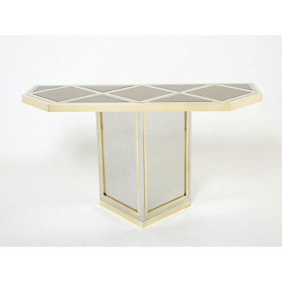 Image 1 of Console vintage en laiton et verre opale par Romeo Rega, 1970