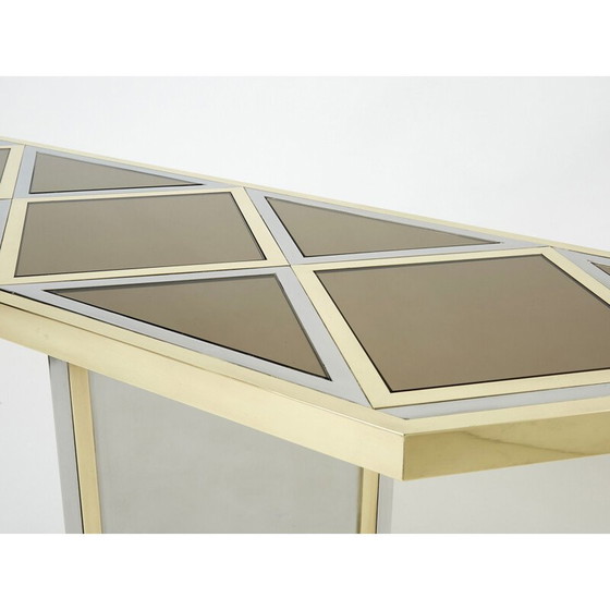 Image 1 of Console vintage en laiton et verre opale par Romeo Rega, 1970