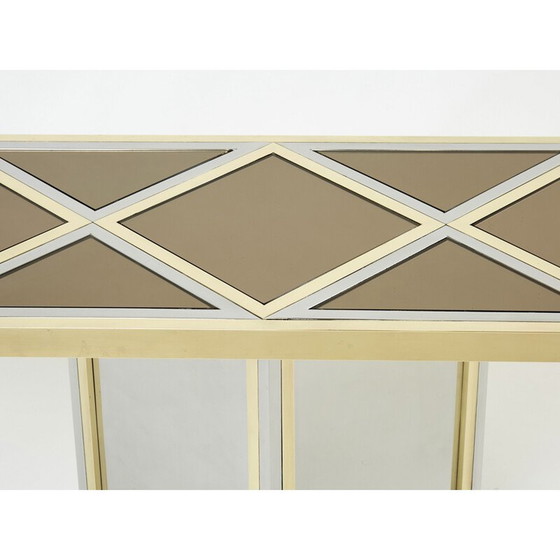 Image 1 of Console vintage en laiton et verre opale par Romeo Rega, 1970