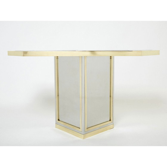 Image 1 of Console vintage en laiton et verre opale par Romeo Rega, 1970