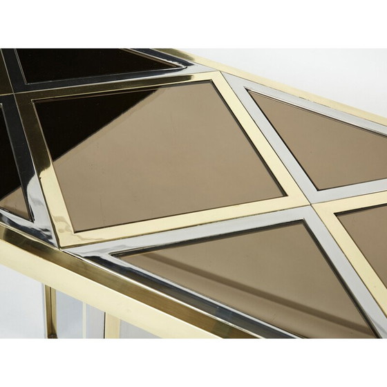 Image 1 of Console vintage en laiton et verre opale par Romeo Rega, 1970