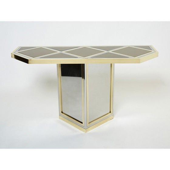Image 1 of Console vintage en laiton et verre opale par Romeo Rega, 1970