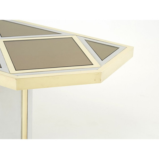 Image 1 of Console vintage en laiton et verre opale par Romeo Rega, 1970