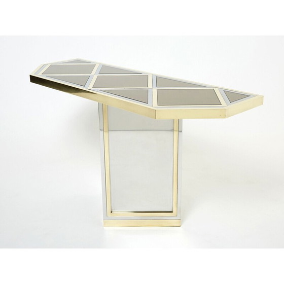 Image 1 of Console vintage en laiton et verre opale par Romeo Rega, 1970