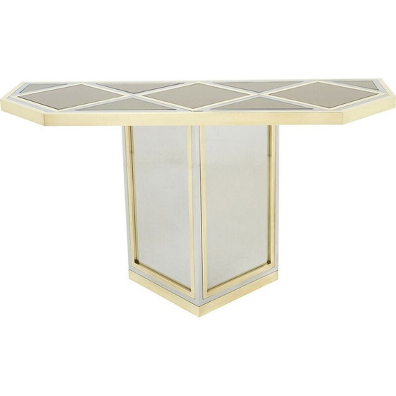 Image 1 of Console vintage en laiton et verre opale par Romeo Rega, 1970