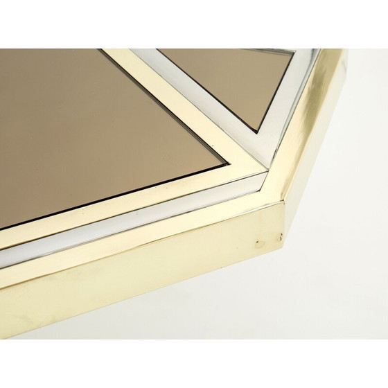 Image 1 of Console vintage en laiton et verre opale par Romeo Rega, 1970